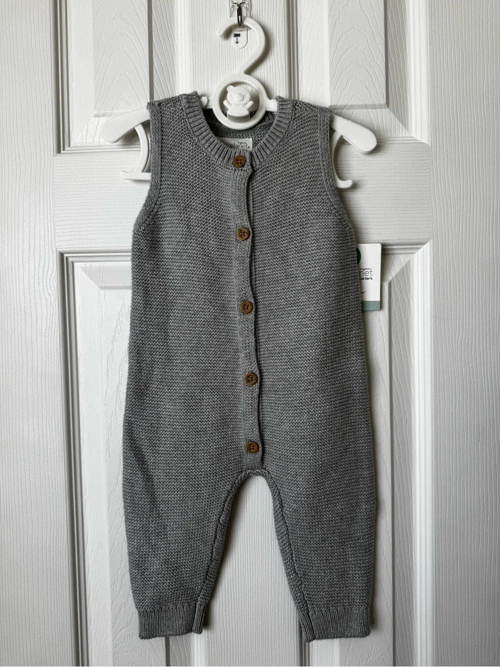 Carter's Gray Knit Button-Front Sleeveless Romper